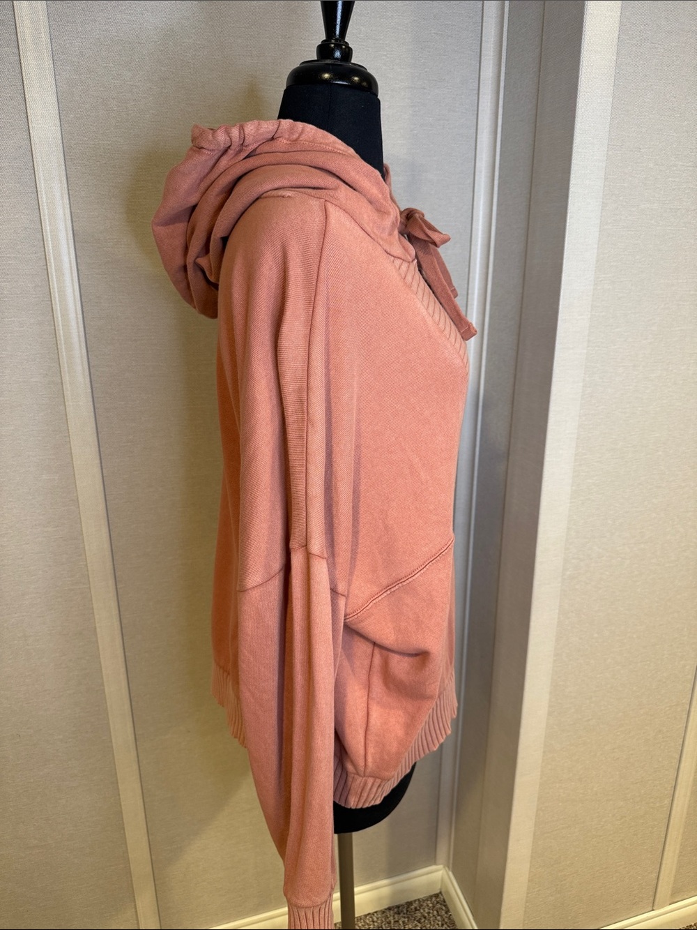 Women's Light Cinnamon Hooded V-Neck Sweater - Picture 2 of 7
